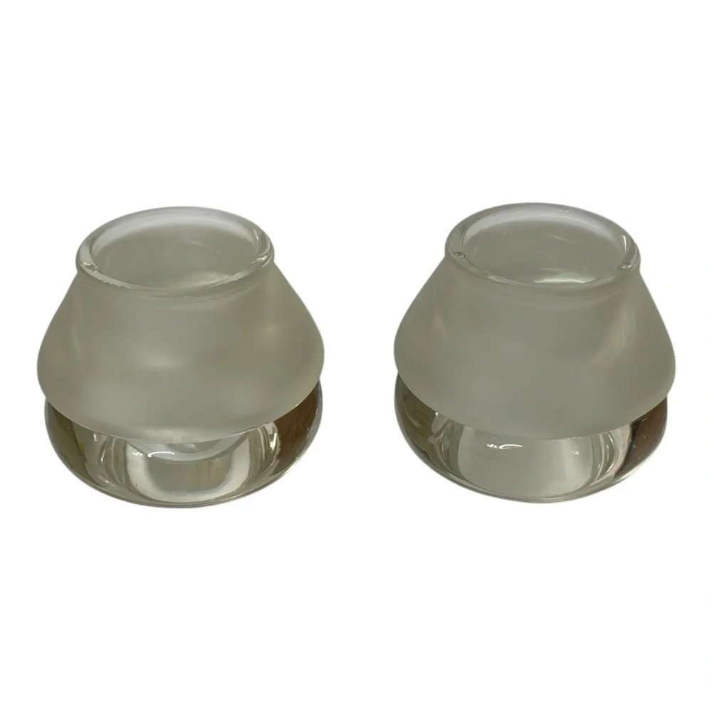 Crate & Barrel Luna Votive Candle Holders Clear With Frosted Top‎ Blown Set of 2